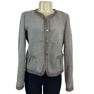 Armani Collezioni Womens Gray Button-Up Jacket With Pockets Size 8